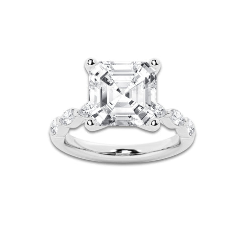 8.48 ctw Asscher Lab-Grown Diamond Marquise Side Stone Engagement Ring in 14K White Gold for Women | Colorless D, VVS1 Clarity, IGI Certified 8.00 ct Center Diamond