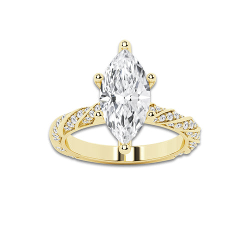 3.44 ctw Marquise Lab-Grown Diamond Twisted Band Engagement Ring in 14K Yellow Gold for Women | Colorless D, VVS1 Clarity, IGI Certified 3.00 ct Center Diamond