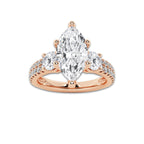 1.75 ctw Marquise Lab-Grown Diamond Three Stone Double Row Engagement Ring in 14K Rose Gold for Women | D Color, VVS1 Clarity, IGI Certified 1.00 ct Center Diamond
