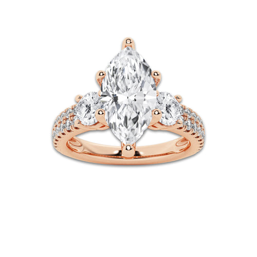 1.75 ctw Marquise Lab-Grown Diamond Three Stone Double Row Engagement Ring in 14K Rose Gold for Women | D Color, VVS1 Clarity, IGI Certified 1.00 ct Center Diamond