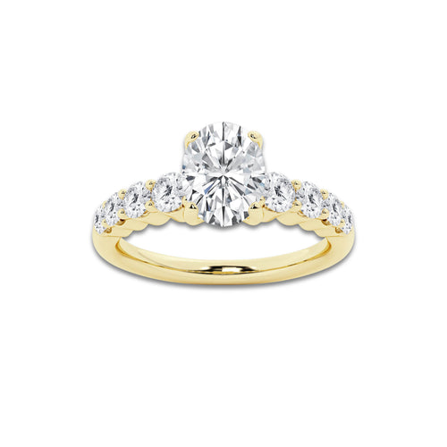 1.54 ctw Oval Lab-Grown Diamond Side Stone Engagement Ring in 14K Yellow Gold for Women | Colorless D, VVS1 Clarity, IGI Certified 1.00 Ct Center Diamond