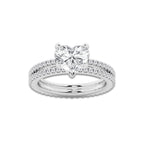 2.68 ctw Heart Lab-Grown Diamond Double Row Diamond Engagement Ring in 14K White Gold for Women | Colorless D, VVS1 Clarity, IGI Certified 2.00 ct Center Diamond