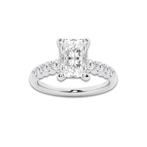 3.54 Ct Radiant Lab-Grown Diamond Half Eternity Engagement Ring in 14K White Gold for Female, Colorless (E), VS1 Clarity | IGI Certified, 3.00 Ct Center Diamond