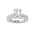 2.50 ctw Emerald Lab-Grown Diamond Split-Prong Set Side Stone Engagement Ring in Platinum for Women | Colorless E, VS1 Clarity, IGI Certified 1.50 ct Center Diamond