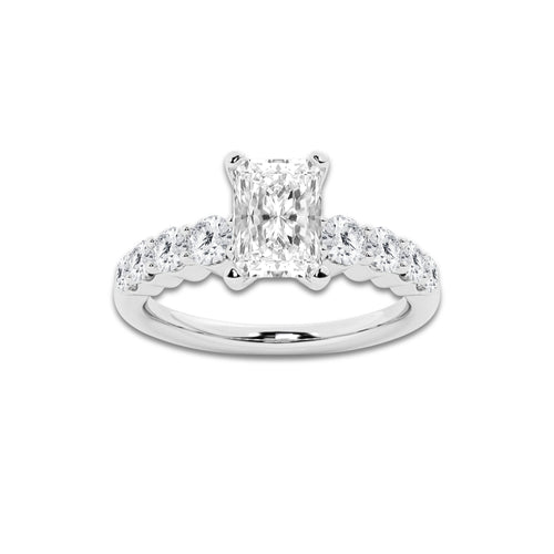 1.29 Ct Radiant Lab-Grown Diamond Half Eternity Engagement Ring in Platinum for Female, Colorless (E), VS1 Clarity | IGI Certified, 0.75 Ct Center Diamond