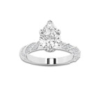 3.44 ctw Pear Lab-Grown Diamond Twisted Band Engagement Ring in 14K White Gold for Women | Colorless E, VS1 Clarity, IGI Certified 3.00 ct Center Diamond