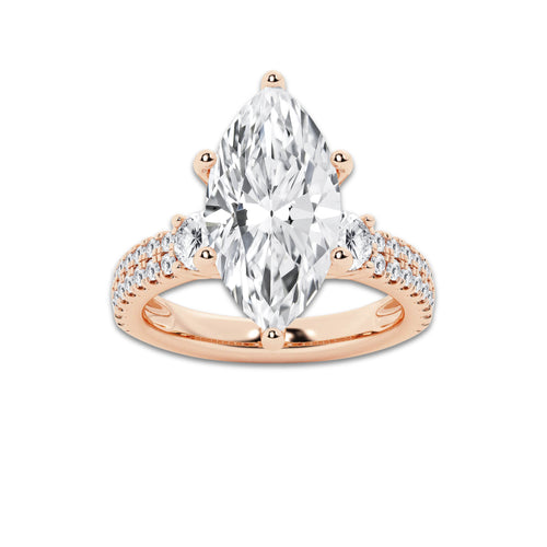 5.96 ctw Marquise Lab-Grown Diamond Three Stone Double Row Engagement Ring in 14K Rose Gold for Women | D Color, VVS1 Clarity, IGI Certified 5.00 ct Center Diamond