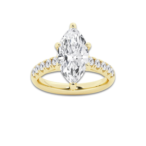 3.93 ctw Marquise Lab-Grown Diamond Pave Engagement Ring in 14K Yellow Gold for Women | E Color, VS1 Clarity, IGI Certified 3.50 ct Center Diamond