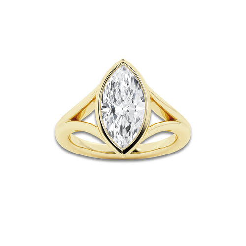 Emma 2 1/2 ctw Marquise Lab Grown Diamond Bezel Setting Solitaire Engagement Ring 14K Yellow Gold, D, VVS | IGI Certified, 2 1/2 ct Center