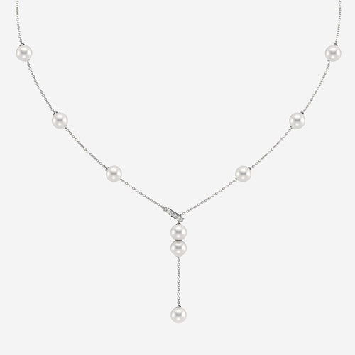6.5 - 7.0 mm Cultured Freshwater Pearl and 1/8 ctw Lab Grown Diamond Lariat Necklace 14K White Gold
