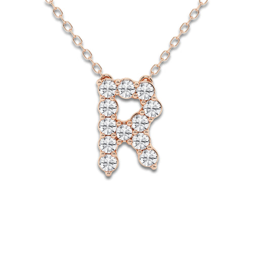 2/5 ctw Round Lab Grown Diamond Initial R Personalized Pendant 14K Rose Gold, DE, VS1