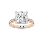 5.30 ctw Cushion Lab-Grown Diamond Hidden Halo Side Stone Engagement Ring in 18K Rose Gold for Women | Colorless E, VS1 Clarity, IGI Certified 5.00 ct Center Diamond