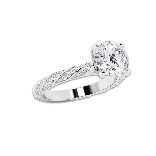 3.44 ctw Round Lab-Grown Diamond Twisted Band Engagement Ring in 14K White Gold for Women | Colorless E, VS1 Clarity, IGI Certified 3.00 ct Center Diamond