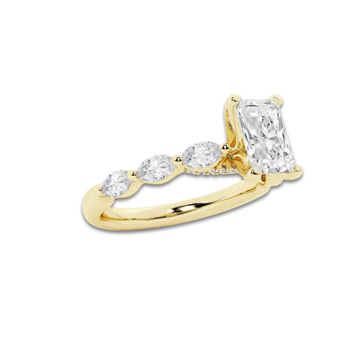 1.41 ctw Radiant Lab-Grown Diamond Marquise Side Stone Engagement Ring in 14K Yellow Gold for Women | Colorless D, VVS1 Clarity, IGI Certified 1.00 ct Center Diamond