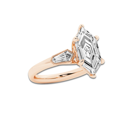 Malika 2 1/2 ctw Dutch Marquise Lab Grown Diamond Vintage Three Stone Engagement Ring 14K Rose Gold, EF, VS2 | IGI Certified, 2 ct Center
