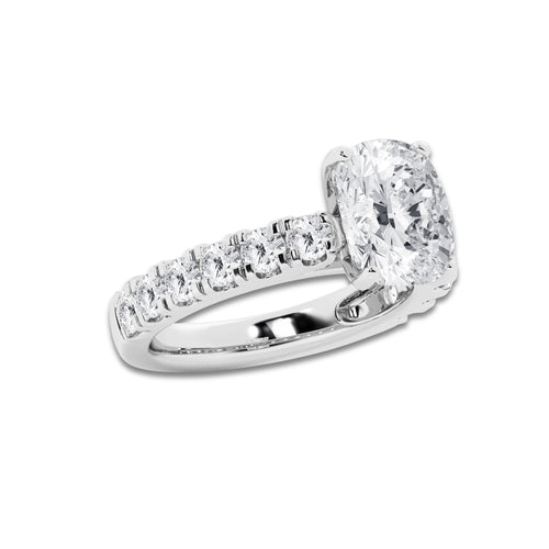 4.00 ctw Elongated Cushion Lab-Grown Diamond Split-Prong Set Side Stone Engagement Ring in Platinum for Women | Colorless E, VS1 Clarity, IGI Certified 3.00 ct Center Diamond