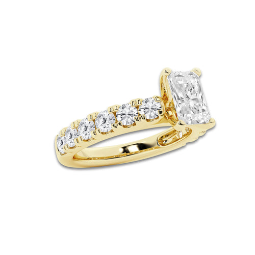 2.00 ctw Radiant Lab-Grown Diamond Split-Prong Set Side Stone Engagement Ring in 14K Yellow Gold for Women | Colorless D, VVS1 Clarity, IGI Certified 1.00 ct Center Diamond