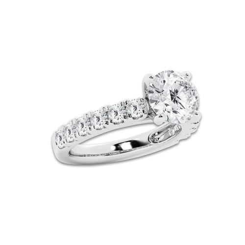 3.50 ctw Round Lab-Grown Diamond Split-Prong Set Side Stone Engagement Ring in Platinum for Women | Colorless E, VS1 Clarity, IGI Certified 2.50 ct Center Diamond