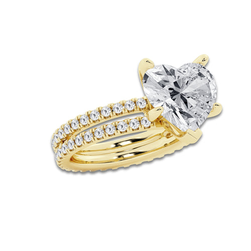 7.22 ctw Heart Lab-Grown Diamond Double Row Diamond Engagement Ring in 14K Yellow Gold for Women | Colorless E, VS1 Clarity, IGI Certified 6.00 ct Center Diamond