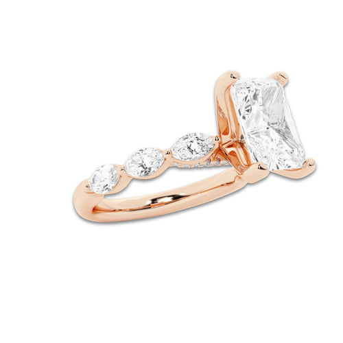 6.48 ctw Radiant Lab-Grown Diamond Marquise Side Stone Engagement Ring in 14K Rose Gold for Women | Colorless D, VVS1 Clarity, IGI Certified 6.00 ct Center Diamond