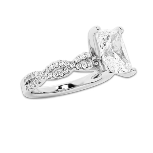 3 1/4 ctw Radiant Lab Grown Diamond Double Twist Engagement Ring Platinum, D, VVS | 3 ct Center