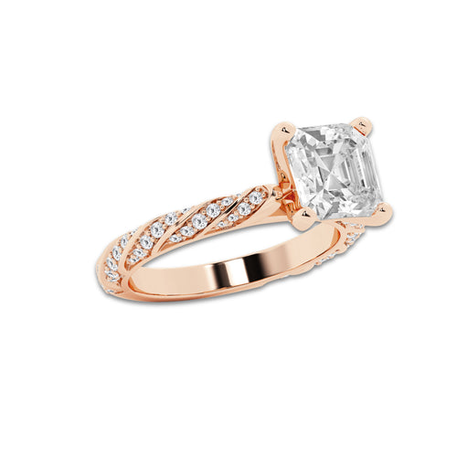 6.42 ctw Asscher Lab-Grown Diamond Twisted Band Engagement Ring in 14K Rose Gold for Women | Colorless E, VS1 Clarity, IGI Certified 6.00 ct Center Diamond