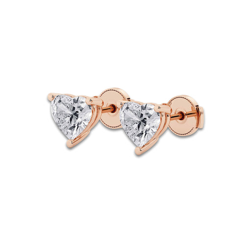 3 ctw Heart Lab Grown Diamond Stud Earrings 14K Rose Gold, E, VS1 | IGI Certified