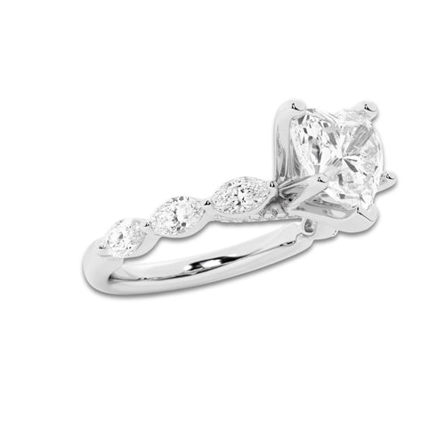 7.48 ctw Heart Lab-Grown Diamond Marquise Side Stone Engagement Ring in 14K White Gold for Women | Colorless D, VVS1 Clarity, IGI Certified 7.00 ct Center Diamond