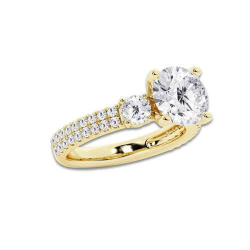 4.00 ctw Round Lab-Grown Diamond Three Stone Double Row Engagement Ring in 14K Yellow Gold for Women | D Color, VVS1 Clarity, IGI Certified 3.00 ct Center Diamond