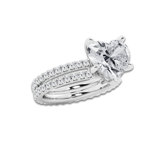 6.22 ctw Heart Lab-Grown Diamond Double Row Diamond Engagement Ring in Platinum for Women | Colorless D, VVS1 Clarity, IGI Certified 5.00 ct Center Diamond