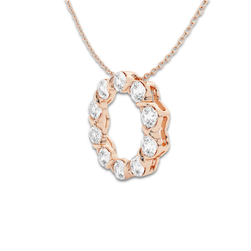 2 ctw Round Lab Grown Diamond Circle Pendant with Adjustable Chain 14K Rose Gold, DE, VS1 | 2 ct Center