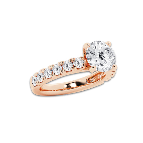 4.00 ctw Round Lab-Grown Diamond Split-Prong Set Side Stone Engagement Ring in 14K Rose Gold for Women | Colorless E, VS1 Clarity, IGI Certified 3.00 ct Center Diamond