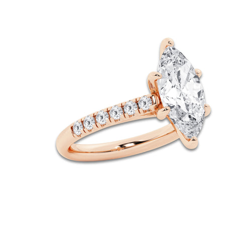 3.40 ctw Marquise Lab-Grown Diamond Pave Engagement Ring in 14K Rose Gold for Women | D Color, VVS1 Clarity, IGI Certified 3.00 ct Center Diamond