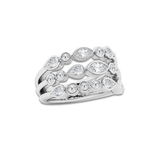 1 1/2 ctw Marquise, Pear and Round Lab Grown Diamond Three Row Bezel Band Platinum, DE, VS1