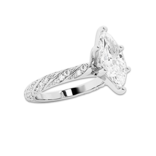 2.44 ctw Marquise Lab-Grown Diamond Twisted Band Engagement Ring in Platinum for Women | Colorless D, VVS1 Clarity, IGI Certified 2.00 ct Center Diamond