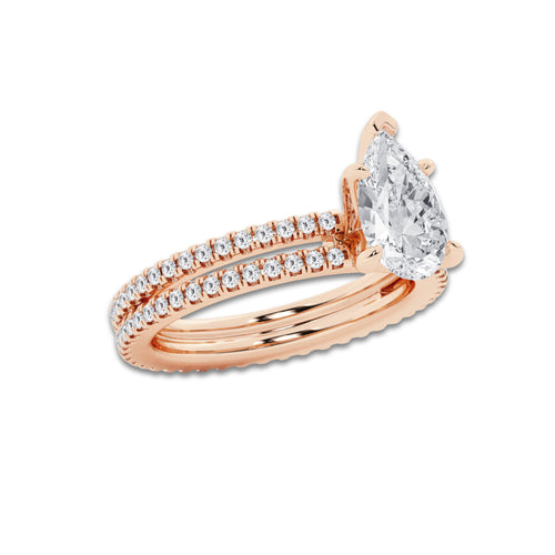 2.19 ctw Pear Lab-Grown Diamond Double Row Diamond Engagement Ring in 14K Rose Gold for Women | Colorless D, VVS1 Clarity, IGI Certified 1.50 ct Center Diamond