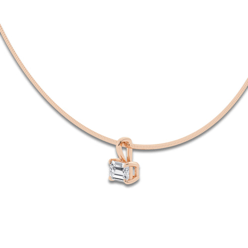 1 1/2 ctw Emerald Lab Grown Diamond Solitaire Pendant with Omega Chain 14K Rose Gold, E, VS1 | 1 1/2 ct Center
