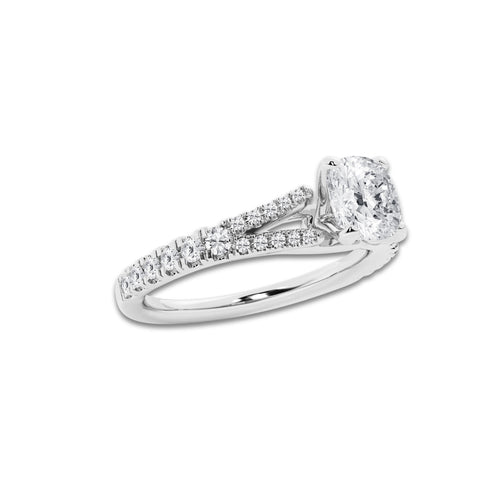 1.33 ctw Cushion Lab-Grown Diamond Split Shank Side Stone Engagement Ring in 14K White Gold for Women | Colorless D, VVS1 Clarity, IGI Certified 1.00 ct Center Diamond