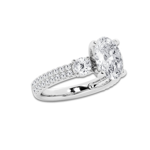 3.50 ctw Oval Lab-Grown Diamond Three Stone Double Row Engagement Ring in Platinum for Women | D Color, VVS1 Clarity, IGI Certified 2.50 ct Center Diamond