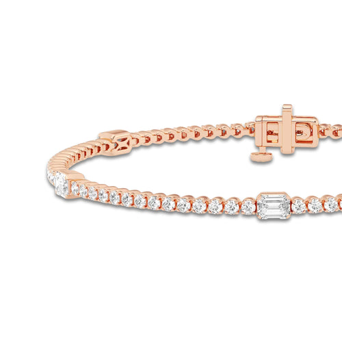 3 ctw Emerald Lab Grown Diamond Five Stations Tennis Bracelet - 6 Inches 14K Rose Gold, DE, VS1
