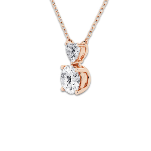1 1/3 ctw Toi Et Moi Heart and Round Pendant 14K Rose Gold, E, VS1 | 1 ct Center