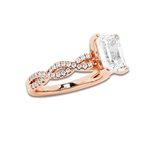 2.25 ctw Emerald Lab-Grown Diamond Twisted Shank Engagement Ring in 14K Rose Gold for Women | D Color, VVS1 Clarity, IGI Certified 2.00 ct Center Diamond