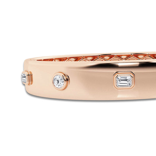 1 ctw Round and Emerald Lab Grown Diamond Five Stone Bangle Bracelet - 7 Inches 14K Rose Gold, DE, VS1