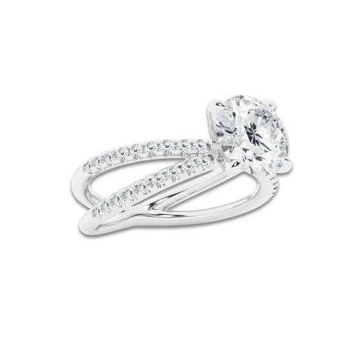 2 1/3 ctw Round Lab Grown Diamond Crossover Micro Pave Engagement Ring Platinum, E, VS1 | 2 ct Center