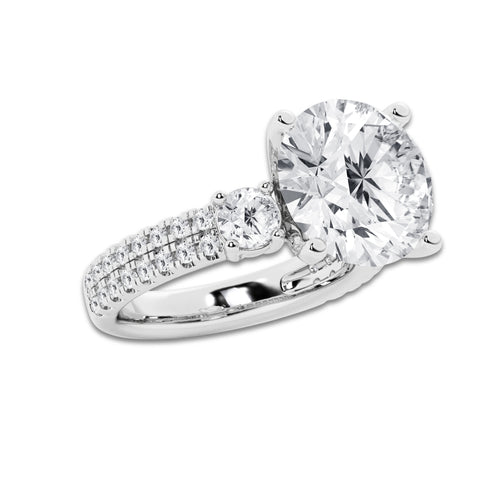 8.96 ctw Round Lab-Grown Diamond Three Stone Double Row Engagement Ring in 14K White Gold for Women | E Color, VS1 Clarity, IGI Certified 8.00 ct Center Diamond