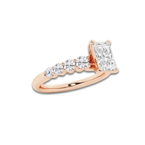 1.29 Ct Radiant Lab-Grown Diamond Half Eternity Engagement Ring in 14K Rose Gold for Female, Colorless (E), VS1 Clarity | IGI Certified, 0.75 Ct Center Diamond