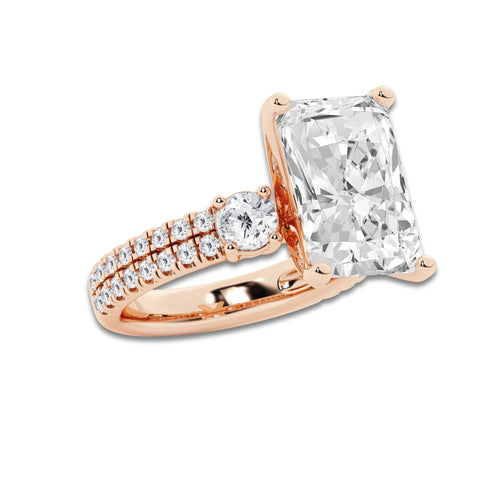8.96 ctw Radiant Lab-Grown Diamond Three Stone Double Row Engagement Ring in 14K Rose Gold for Women | D Color, VVS1 Clarity, IGI Certified 8.00 ct Center Diamond