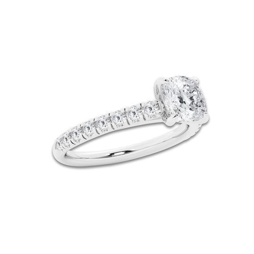 1.39 ctw Cushion Lab-Grown Diamond Pave Engagement Ring in 14K White Gold for Women | E Color, VS1 Clarity, IGI Certified 1.00 ct Center Diamond