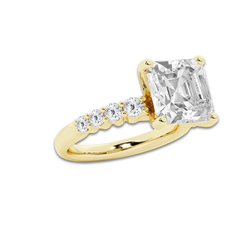 6.66 Ct Asscher Lab-Grown Diamond Half Eternity Engagement Ring in 14K Yellow Gold for Female, Colorless (E), VS1 Clarity | IGI Certified, 6.00 Ct Center Diamond