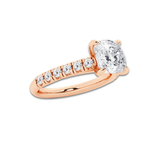 2.40 ctw Cushion Lab-Grown Diamond Pave Engagement Ring in 14K Rose Gold for Women | D Color, VVS1 Clarity, IGI Certified 2.00 ct Center Diamond